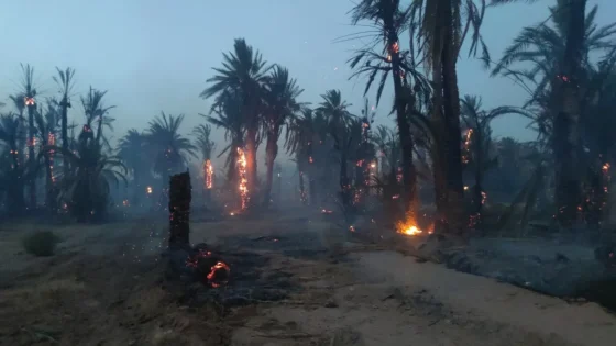حريق مهول يأتي على واحة نخيل بدوار سكجور ويخلّف خسائر جسيمة بإقليم زاكورة