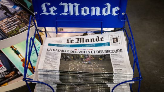 PARIS, FRANCE - NOVEMBER 05: A view at french newspaper 'Le Monde' front page that titles 'the battle of votes and remedies' with reactions to the United States Presidential election on November 05, 2020 in Paris, France. Votes continue to be counted in the U.S. Presidential Election, as the world awaits the results of a tight contest between President Donald Trump and Democratic candidate Joe Biden. (Photo by Marc Piasecki/Getty Images)